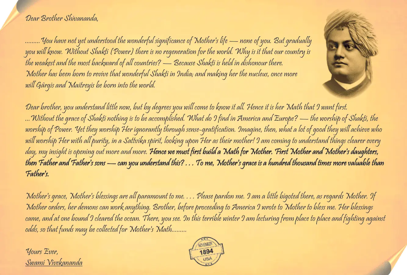Letter of Swami Vivekananda